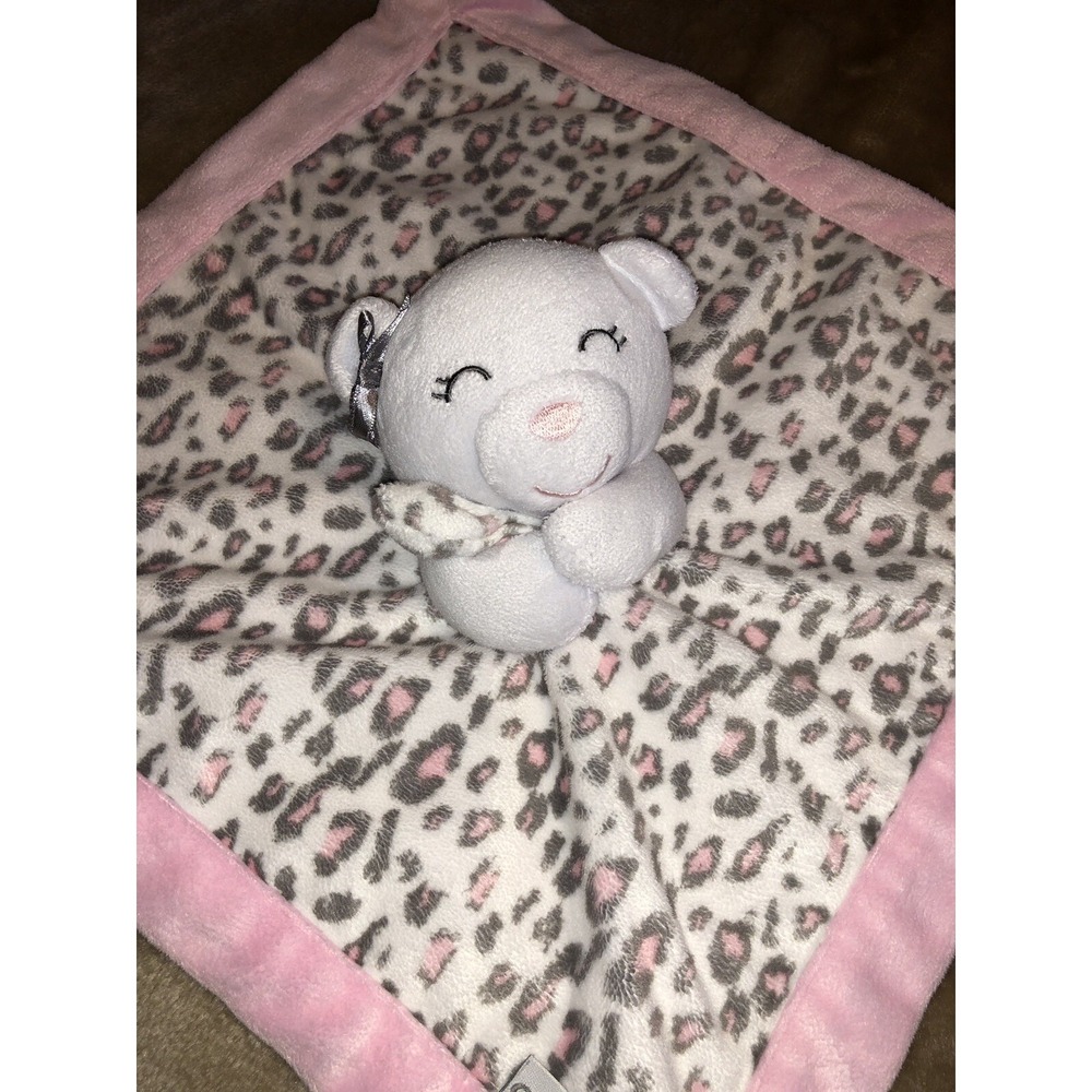 Carters Security Blanket Lovey Bear Pink White Leopard